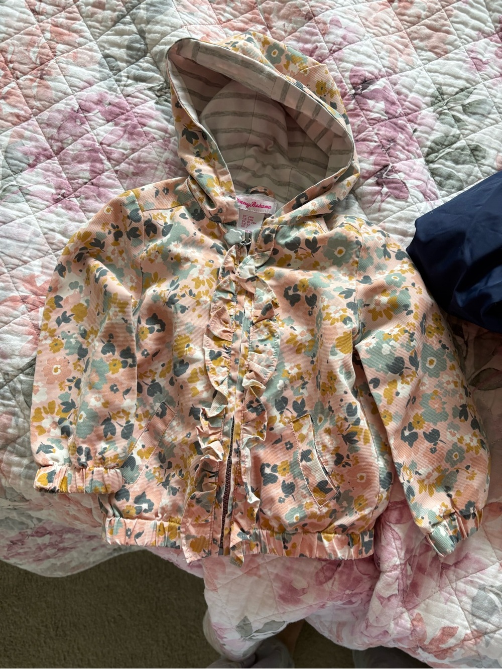 Tommy Bahama Girls Floral Ruffle Hooded Jacket - Pink, Mustard, Teal